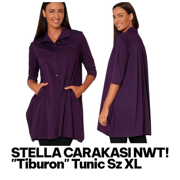 STELLA CARAKASI NWT TIBURON Sz XL Amethyst Purple Collared Button Down Tunic Too - Picture 1 of 10